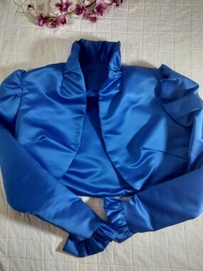 & Other Stories Royal Blue Satin Cropped Blazer